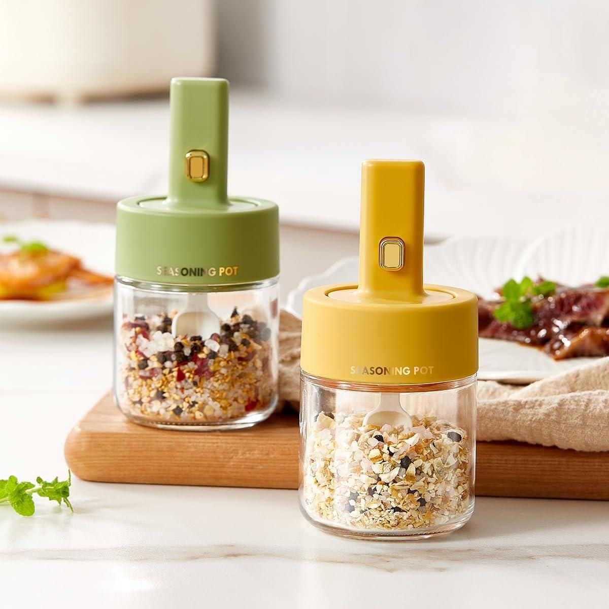 JS Enterprise™ Luxury Glass Telescopic Seasoning Tank with Integrated Spoon Lid