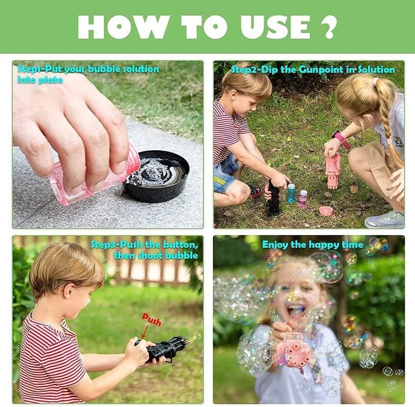 JS Enterprise™ Bubble Gun- 8 Hole Automatic Gatling Bubble Gun Blower Maker, with 3 Batteries and Bubble Water(Assorted Color)