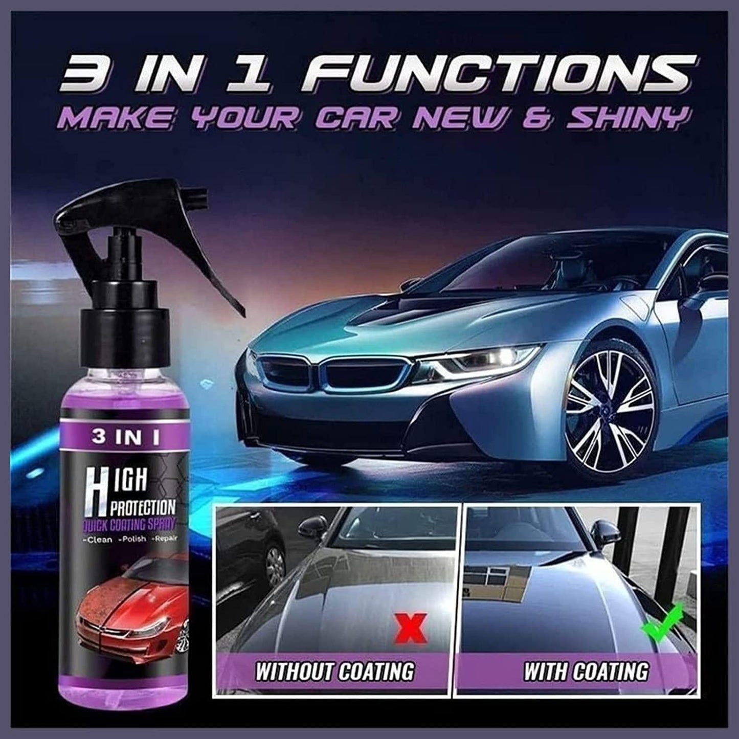 JS Enterprise™ 3 in 1 High Protection Quick Car Ceramic Coating Spray - Car Wax Polish Spray (Pack 1)