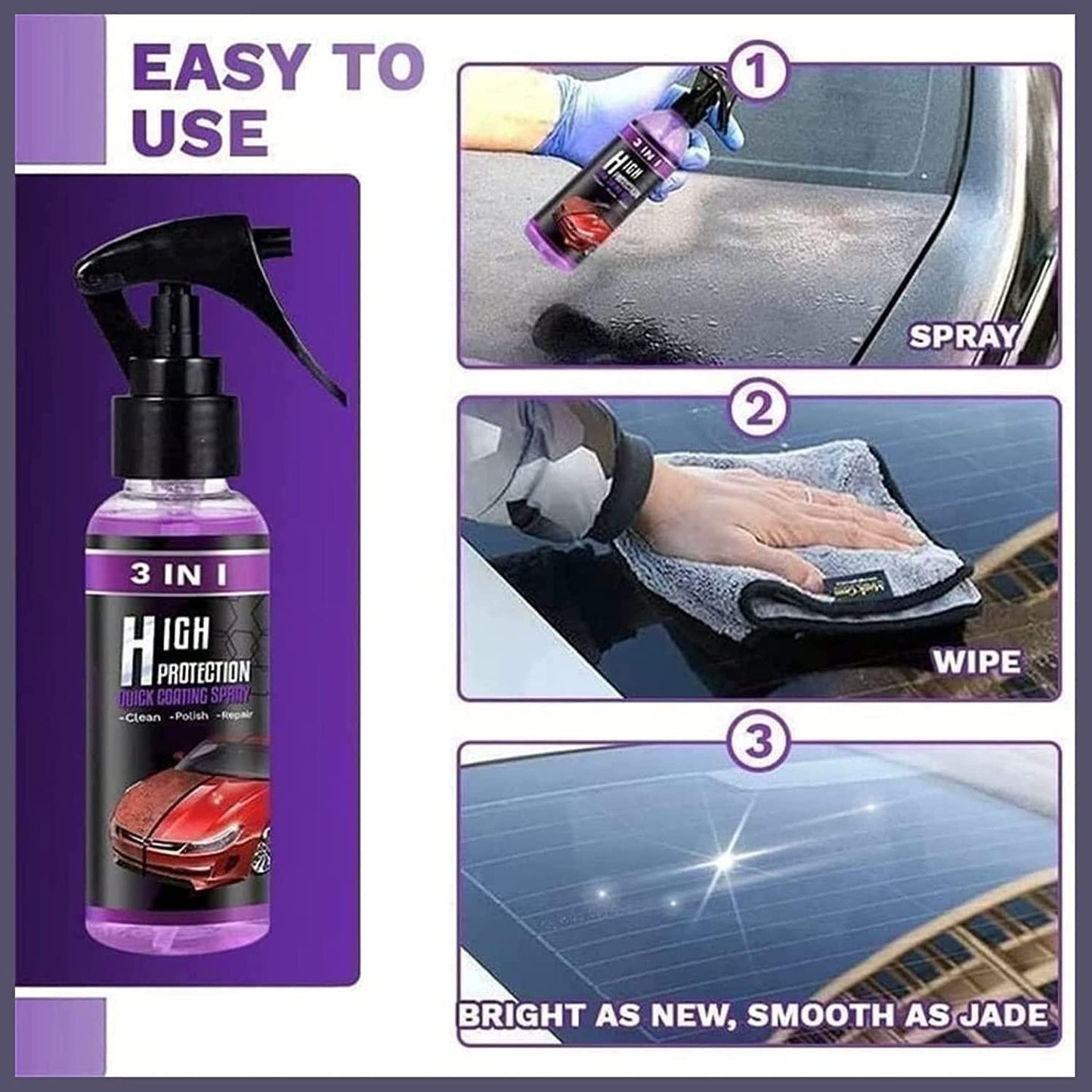 JS Enterprise™ 3 in 1 High Protection Quick Car Ceramic Coating Spray - Car Wax Polish Spray (Pack 1)