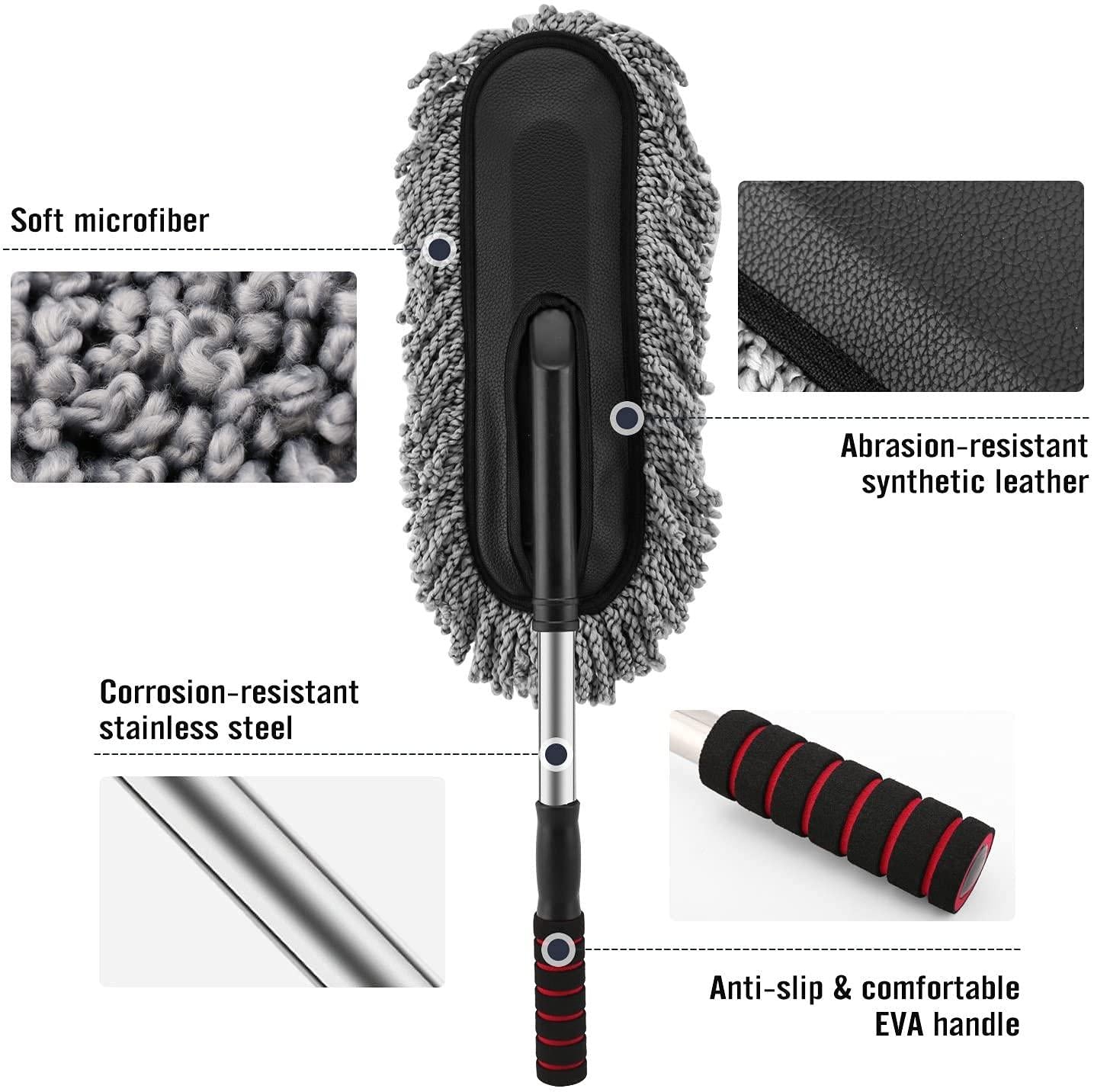 JS Enterprise™ Retractable Flexible Microfiber Car Duster With Handle 360 Degree Rotating Mop