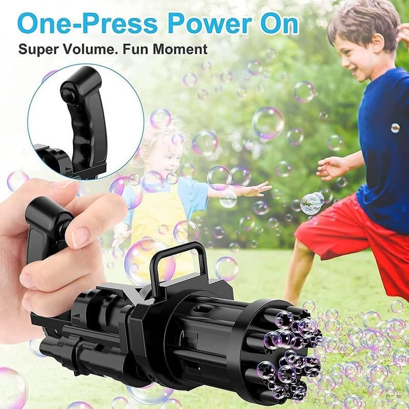 JS Enterprise™ Bubble Gun- 8 Hole Automatic Gatling Bubble Gun Blower Maker, with 3 Batteries and Bubble Water(Assorted Color)