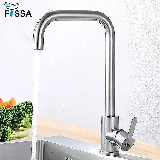 Fossa High Pressure Kitchen Faucet 360° Swivel, Stainless Steel Kitchen Faucet, Kitchen Mixer Tap with High L Bend Spout-257mm (Silver)