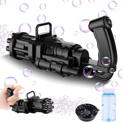 JS Enterprise™ Bubble Gun- 8 Hole Automatic Gatling Bubble Gun Blower Maker, with 3 Batteries and Bubble Water(Assorted Color)