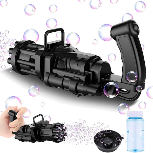 JS Enterprise™ Bubble Gun- 8 Hole Automatic Gatling Bubble Gun Blower Maker, with 3 Batteries and Bubble Water(Assorted Color)