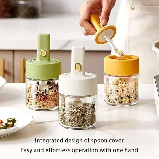 JS Enterprise™ Luxury Glass Telescopic Seasoning Tank with Integrated Spoon Lid